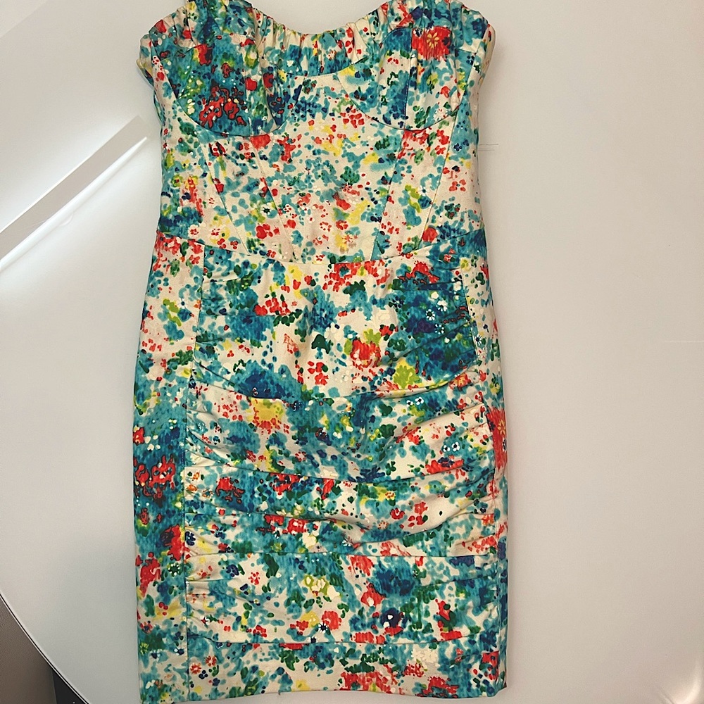 Nanette Lepore colorful floral corset style mini pencil dress